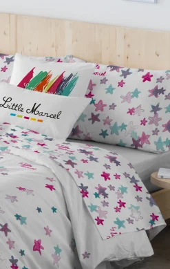 LITTLE MARCEL DRAP PLAT COTON ETOILES SB ROSE 210×270 cm