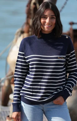 Femme LITTLE MARCEL Pull Manches Longues Femme PLUME MARINE ECRU
