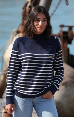 Femme LITTLE MARCEL Pull Manches Longues Femme PLUME MARINE ECRU