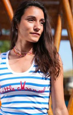 Femme LITTLE MARCEL Robe à Rayures femme EDEN BLANC BLEU