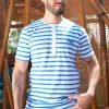 Homme LITTLE MARCEL Tee-shirt col tunisien Homme Mister Marcel TYRADE BLANC BLEU