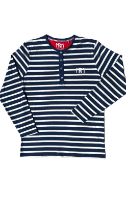 Homme LITTLE MARCEL Tee-shirt col tunisien Homme Mister Marcel TUNIS MARINE ECRU