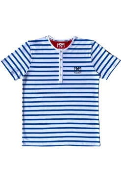 Homme LITTLE MARCEL Tee-shirt col tunisien Homme Mister Marcel TYRADE BLANC BLEU
