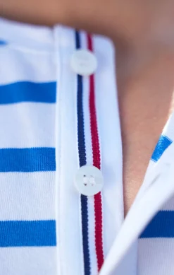 Homme LITTLE MARCEL Tee-shirt col tunisien Homme Mister Marcel TYRADE BLANC BLEU