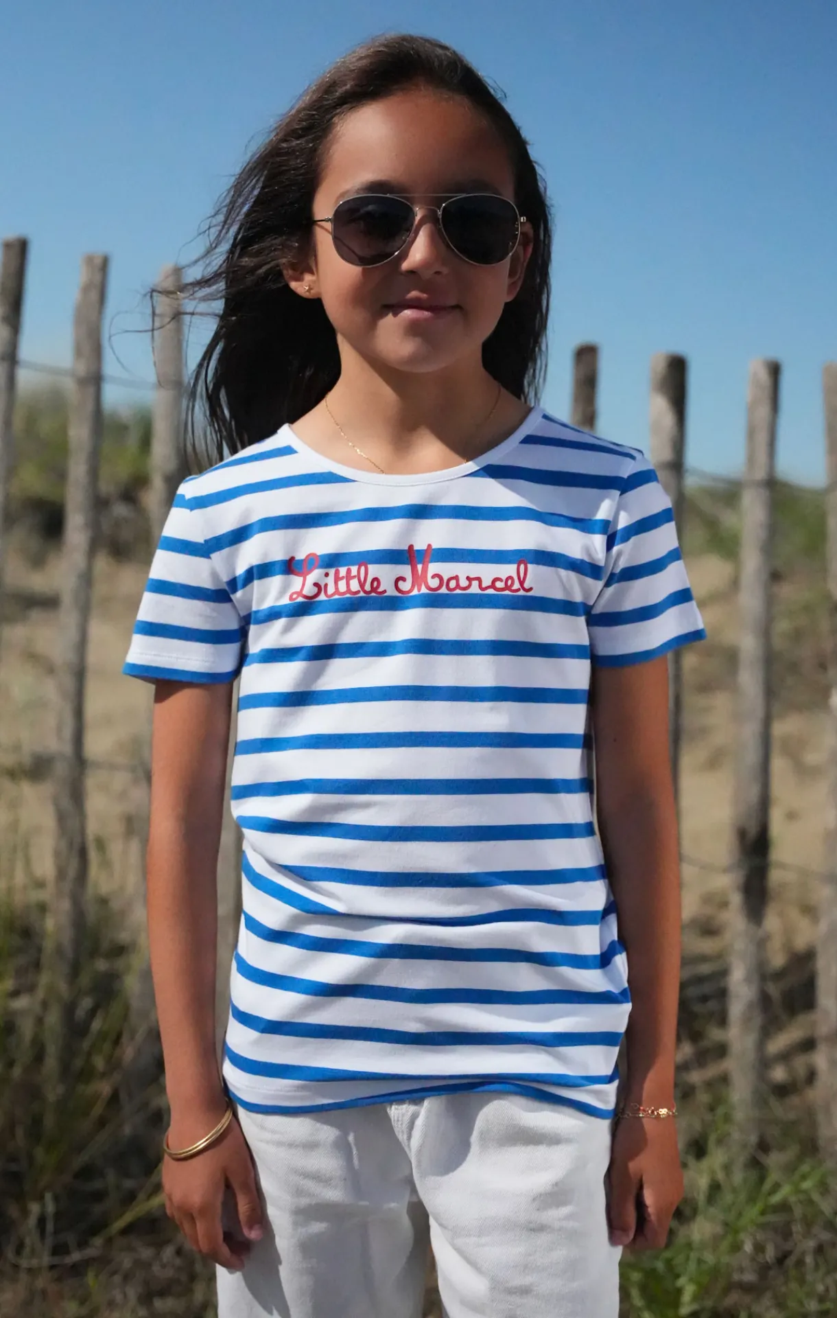 Enfant LITTLE MARCEL Tee-Shirt Manches Courtes Enfant Fille TORCADI BLANC BLEU