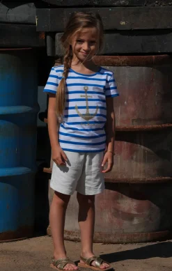 Enfant LITTLE MARCEL Tee-shirt Manches Coutes Enfant Fille TORCADI ANCHOR BLANC BLEU