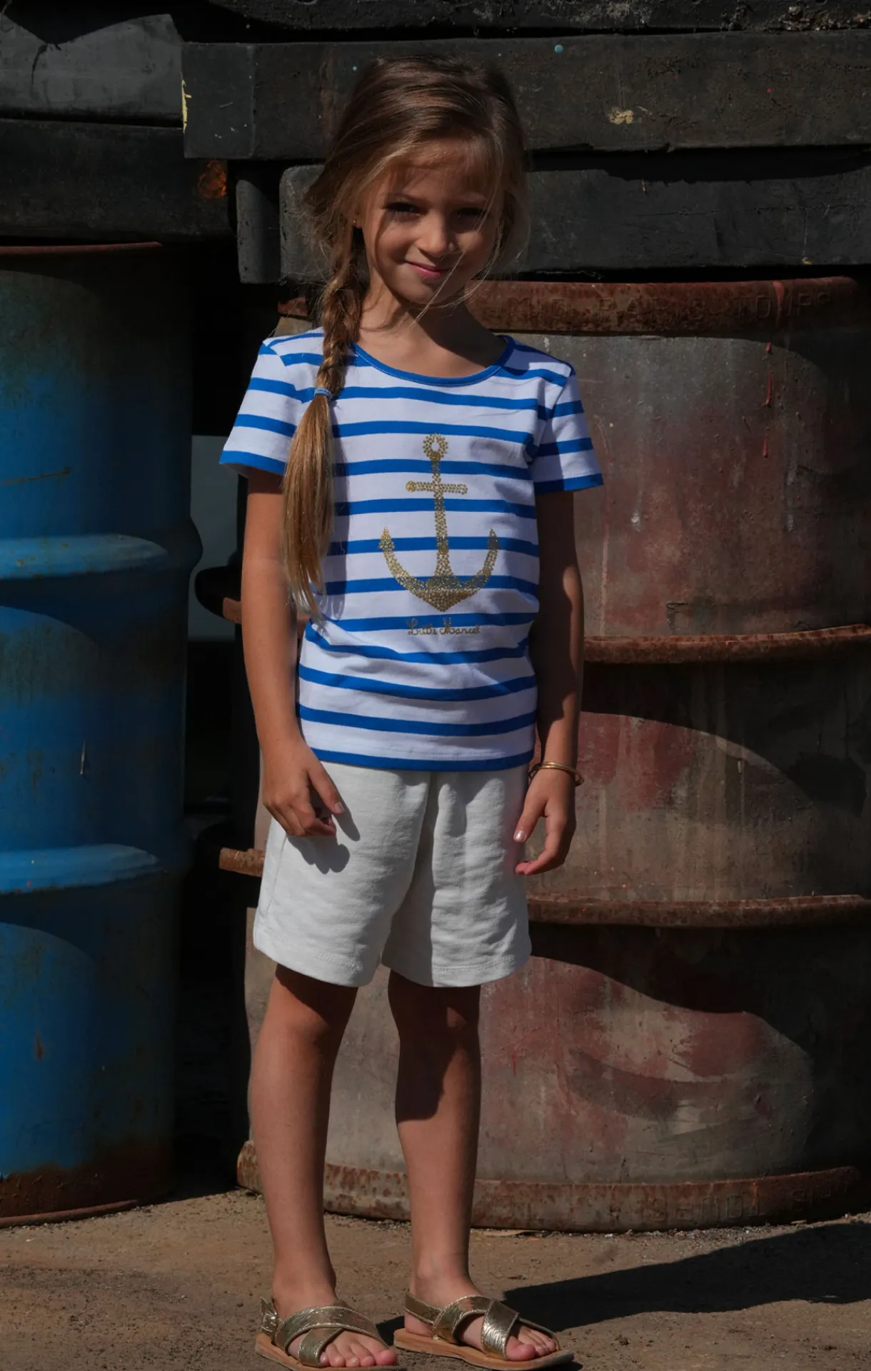 Enfant LITTLE MARCEL Tee-shirt Manches Coutes Enfant Fille TORCADI ANCHOR BLANC BLEU